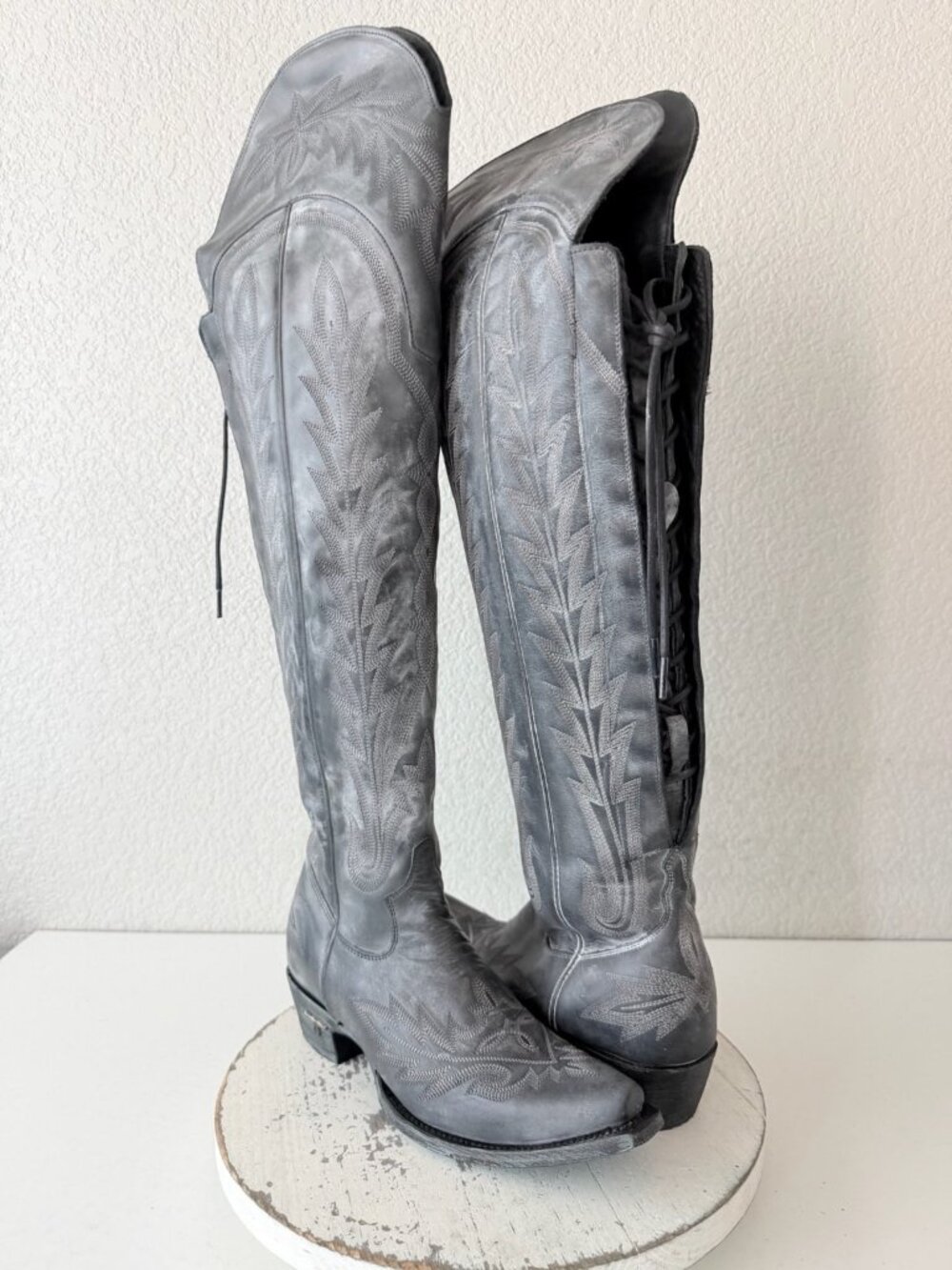 Lane LEXINGTON Over The Knee Black Cowboy Boots Womens 7.5 Western Snip Toe Tall